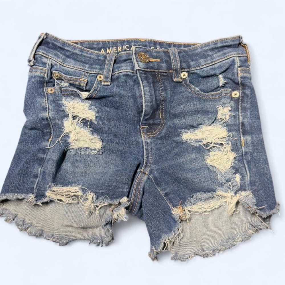 American Eagle Outfitters Women's Distressed Blue Denim Cutoff Shorts